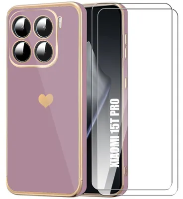 Image de Coque + 2 Verres Trempés pour Xiaomi 15T Pro - Protection Motif Cœur Antichoc Anti-Rayure Souple Violet
