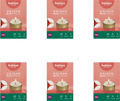 Produktbild von Bolsius - Maxi - Teelichter - 12 Stück pro Packung - Gold - Box - Vorteilspack - 72 Stücke - 6 Verpackung