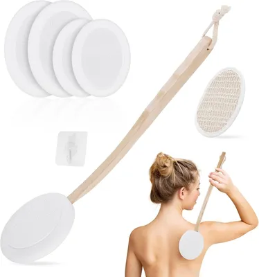 Produktbild von Eincremehilfe für Rücken, 7pc Rückeneincremhilfe mit Langem Stiel und 4 Austauschbaren Pads, Rückencremer Applikator Rückenbürste, Duschbad Körperwaschbürste Rückenpflege(Weiß)