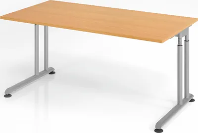 Produktbild von Schreibtisch Nilo | Buche | Silber Gestell | BxT 160x80cm | Arbeitshöhe 68-82cm | höhenjustierbar, 1cm Raster | C-Fuß-Gestell | Rechteckform