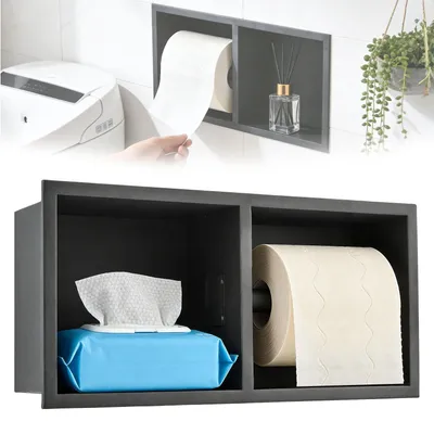 Image de Porte-rouleaux de papier toilette encastrable en acier inoxydable pour salle de bain