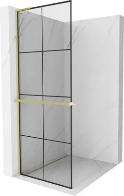 Produktbild von Mexen Kioto+ L Duschwand mit Ablage Walk-in 70 x 200 cm, schwarzes Muster, gold gebürstet - 800-070-123-55-77