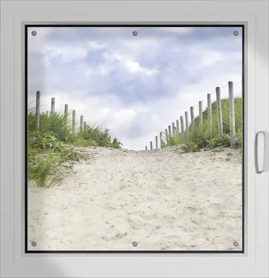 Produktbild von Wallario Lichtschutzbild, Dekorativer Sichtschutz Sonnenschutz 96 x 100 cm mit Motiv: Auf dem Weg zum Strand durch Dünen - Verdunklung ohne Bohren