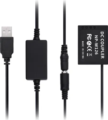 Obrázek produktu pro Andoer CP-W126 USB power kit DC coupler dummy battery Nahraďte baterii NP-W126 napájecím kabelem USB DC converter Jediný vstup USB Kompatibilní s fotoaparáty Fujifilm X-T2 X-T3 X-T10 X-T20 X-T100 XH1 X100F XA3 XA5 XA2 XA10 XE3 X-Pro2