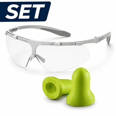 Produktbild von Set UVEX Arbeitsschutz Set – Schutzbrille + Hi-Com Gehörschutz Ohrstöpsel, KI-generiertes Bild