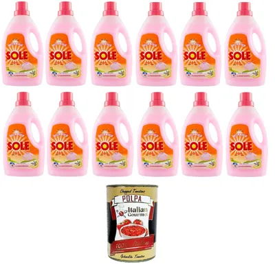 Produktbild von Sole Klassisches Waschmaschinenwaschmittel für empfindliche Kleidung mit Patchouliöl 12x 1lt+ Italian Gourmet Polpa di Pomodoro 400g