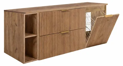 Obrázek produktu pro Sada nábytku do koupelny se zásuvkou na prádlo, Imitace dub Craft / úchytky černé, rozměry 140 x 57 x 46 cm, Obrázek vytvořený pomocí AI