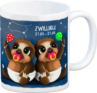 Produktbild von Kaffeebecher mit Faultier Sternzeichen Zwillinge Motiv Becher Tasse
