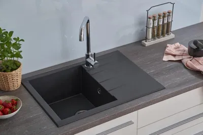 Produktbild von Küchenspüle Einbauspüle Spüle Granit Mineralite 62 x 50 Schwarz Respekta Houston