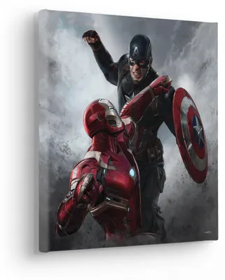 Wandbild Captain America vs. Iron Man, 30 x 30 cm, Holzrahmen