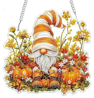 Produktbild von Diamond Painting Anhänger Kürbis Gnome Blume Fensterbilder Beidseitig Hängendes Ornament Bastelset