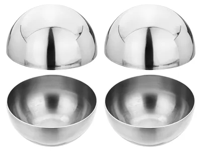 4 Edelstahl-Hohlhalbkugeln Ø 61 mm, spiegelpoliert