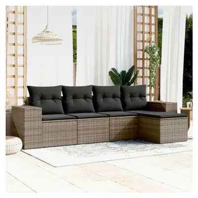Produktbild von 5-teiliges Gartensofa-Set mit grauen Kissen aus Polyrattan, Loungeset für den Außenbereich