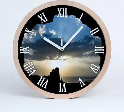 Produktbild von Holzuhr 25fi cm wanduhr - weiße Spitzen - Sonnenuntergang
