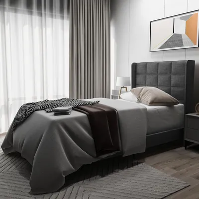 Produktbild von MODFU Polsterbetten 90x200 cm Einzelbett mit Kopfteil,Jugendbett  Bettgestell mit schwarze Füßen(Ohne Matratze),Grau