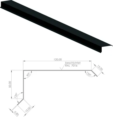 Produktbild von Giebelblende Giebelabdeckung aus Aluminium | Anthrazit 200cm | Dachblech Giebelblech Tropfkante Winkelblech Ortgang Ortblech | Satteldach Gartenhaus