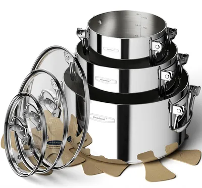Produktbild von 3-teiliges Kochtopf-Set aus Edelstahl mit Glasdeckeln