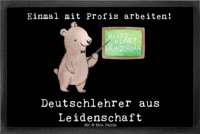 Produktbild von Mr. & Mrs. Panda fußmatte Deutschlehrer Leidenschaft 40 x 60 cm - Schwarz - Geschenk, Lustig, Witzig, Schmutzfänger, Bodenvorleger, Spruch, Grundschule, Gummimatte