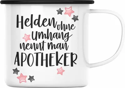 Produktbild von Trendation - Apotheker Emaille Tasse Geschenk Emaille Emaille Tasse Emaille Emaille Tasse Bester Apotheker Pharmazeut Arzneikundiger (Schwarz)