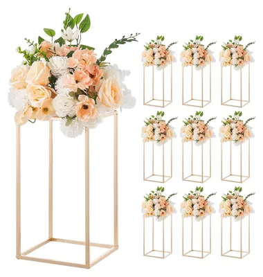 Zdjęcie produktu dla Stojak na kwiaty ślubne VEVOR 220x220x400mm, 10-pak stołek na kwiaty, stojak na kwiaty z akrylową tacą, złoty prostokątny stołek na rośliny na wesela, przyjęcia, urodziny, stojak do dekoracji stołu