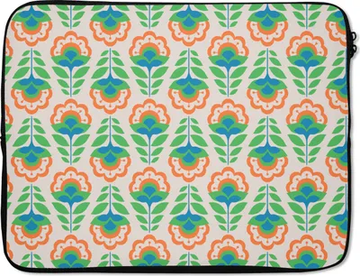 Produktbild von MuchoWow® Laptop Hülle 15 Zoll Retro - Blumen - Design - Grün - Orange Laptoptasche - Laptoptasche - Sleeve - Rundum-Schutz