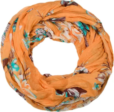 Produktbild von styleBREAKER Damen Loop Schlauchschal mit buntem Schmetterling und Blumen Print , Crash and Crinkle Schal, Tuch 01016013