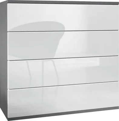 Produktbild von Vladon Kommode Pavos V3 hängend, Sideboard mit 4 Schubladen Anthrazit matt/Weiß Hochglanz (76 x 94 x 35 cm)