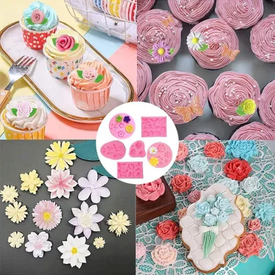 Produktbild von Siliconen 3D-Blumen Fondantformen - 6 Stück, Blumen Schmetterling Blätter Libelle, Schokoladen Kuchen Dessertdekoration