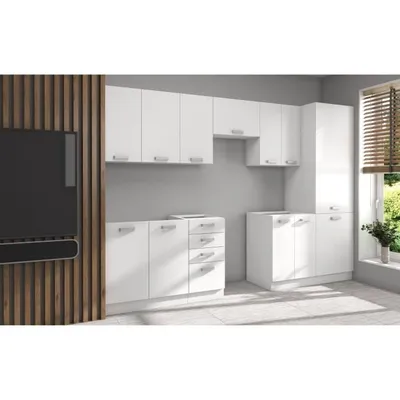 Image de ATLAS Cuisine complète avec 8 éléments -Reproduction blanc - L300 x H52 x H82 cm - Plan de travail non fourni