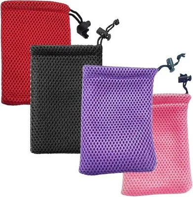 Produktbild von Kleine Nylon-Tas mit Netz - 10 x 15 cm - für Mini-Gegenstände - MP3-Lautsprecher - Kopfhörer - Schlüssel - Ladegerät - Zubehör - Set von 4