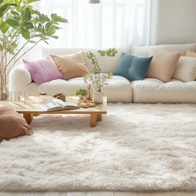 Productafbeelding van Hoogpolig vloerkleed 80 x 150 cm, crème, antislip onderzijde, wasbaar, voor woonkamer