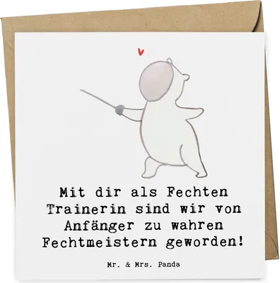 Produktbild von Mr. & Mrs. Panda Deluxe Karte Fechten Trainerin Meister - Weiß - Geschenk, Fechtsport Lehrerin, Danksagung, Fechtcoach, Sportart, Fechtschule, Fechatelier, doppelkarte