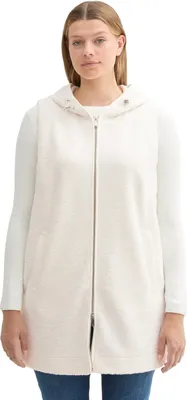 Imagen del producto de TOM TAILOR, chaleco de pelo para mujer, talla grande, con capucha, modelo 10315, color blanco "Whisper", talla 52
