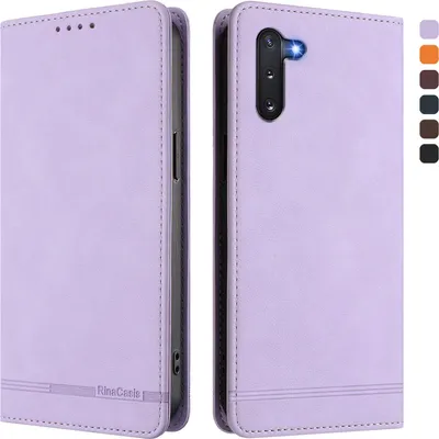 Produktbild von Hülle für Samsung Galaxy Note 10, Retro Kunstleder Ständer Klapphülle mit Kartenfächer und Magnetische Violett