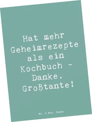 Produktbild von Mr. & Mrs. Panda Postkarte Spruch Geheimrezepte Großtante - Meeresbrise - Geschenk, Ansichtskarten, Verwandte, herzerwärmende Sprüche, einzigartige Designs, Kochkunst