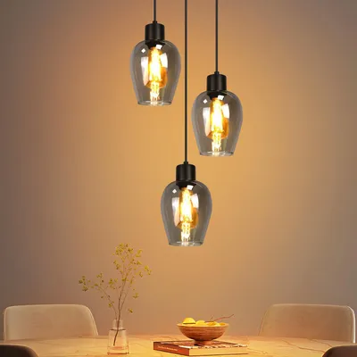Image de ZMH Lampe à Suspendre Noir Lampe à Suspendre 3 Flammes - Vintage Lampe à Suspendre Table à Manger E27 Lampe de Cuisine Suspendue Industrielle Verre Fumé pour Salle à Manger Chambre à Coucher Salon Sans Source de Lumière