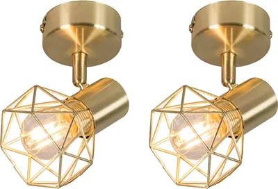 Produktbild von QAZQA - Modern 2-flammiger Set Art Deco Spot Messing dreh - und neigbar - Mosh 1 I Wohnzimmer I Schlafzimmer - Stahl Rund - LED geeignet E14