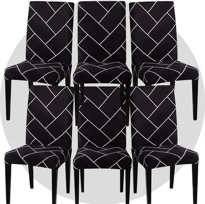Produktbild von Famanu Stuhlhussen Set von 6, elastisch, abnehmbar, waschbar, für Esszimmerstühle, schwarz