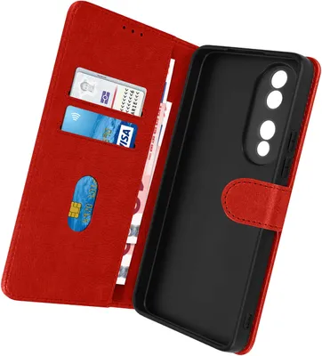 Zdjęcie produktu dla Etui ze sztucznej skóry z funkcją podstawki dla Honor 70 - czerwone