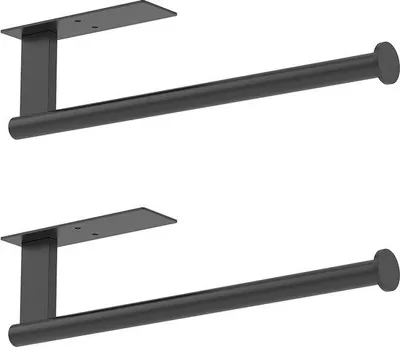 Produktbild von Unyqoos® Küchenrollenhalter 2er-Set – Unterbau & Wand, Edelstahl matt schwarz, selbstklebend oder bohrbar, 33,5 cm, 7 cm Wandabstand