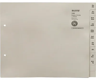 Zdjęcie produktu dla Teczki papierowe LEITZ, A-Z, na 100 teczek, szare