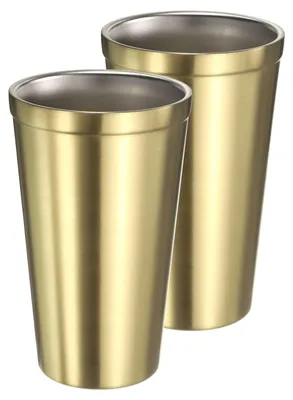 2er Set Edelstahlbecher 450 ml doppelwandig gold