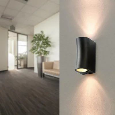 Image de Applique Murale Noire LED IP44 pour 2 ampoules GU10