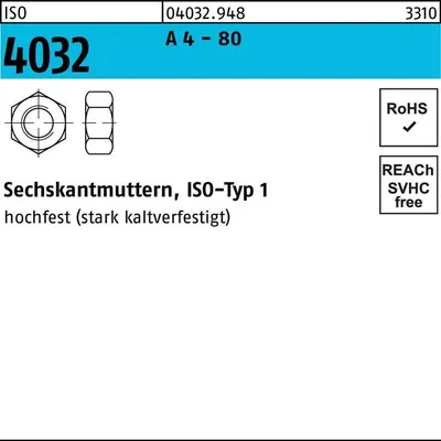 Produktbild von Sechskantmutter ISO 4032 M 5 A 4 - 80