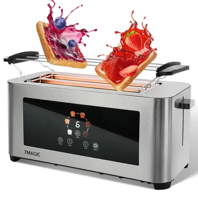 Immagine prodotto di Tostapane - Modello 6015LC - 1400 W - Corpo in acciaio inossidabile - Display touch LCD - 2 fessure larghe per 4 fette - 7 livelli di doratura - Accessorio per panini