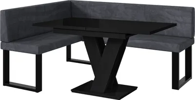 Produktbild von MEBLINI Eckbank für Esszimmer mit ausziehbarem Tisch - Küchenbank - Essecke - Sitzecke Küche - TONI - U-Beine 128x168x87cm Links - Dunkelgrau Samt/M Schwarz Hochgl.