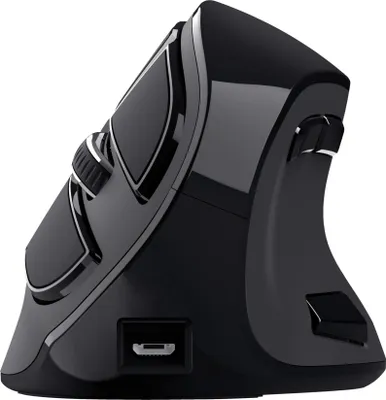 Produktbild von Trust Voxx Vertikale Kabellose Maus, Wiederaufladbare Ergonomische Funkmaus, Bluetooth und 2.4 GHz Verbindung, 9 Tasten, 1200-2400 DPI, PC/Mac/Computer/Laptop/MacBook/Chromebook - Schwarz