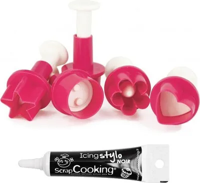 Produktbild von 5 Ausstechformen für Zuckerpaste + Icing schwarzen Stift