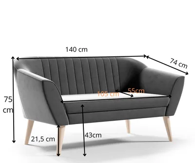 Zdjęcie produktu dla GUTTO Sofa  2 osobowa -- SUZI -- szara ławka  drewniane nóżki Szybka dostawa Styl skandynawski - piękne pikowanie