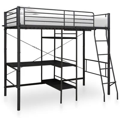 Produktbild von vidaXL Etagenbett mit Tischrahmen Schwarz Metall 90x200 cm